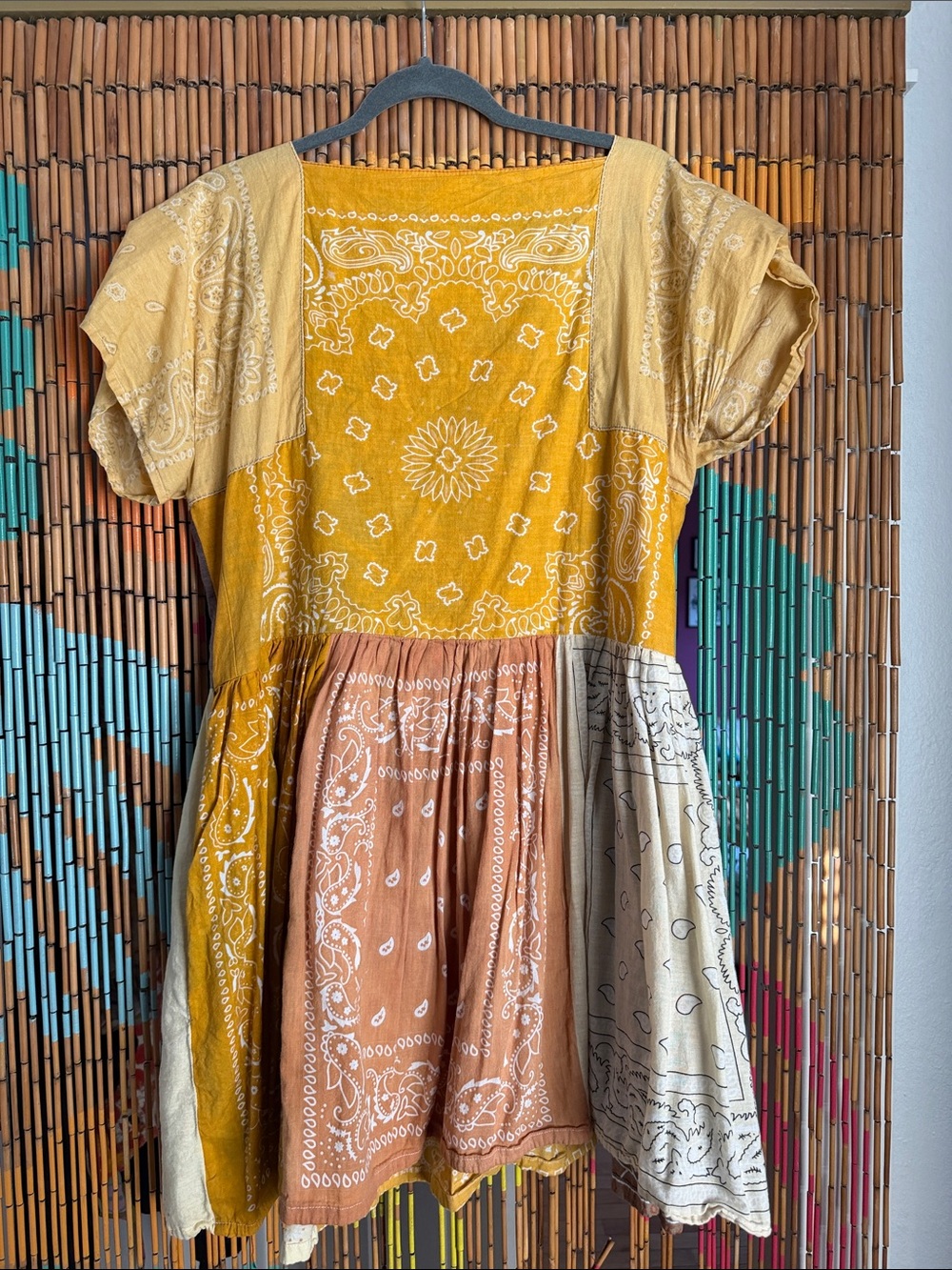 Patchwork Bandana Mini Dress in Mustard & Rose - Boho Summer Dress
